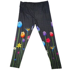 Mode Motif Women's Gray Floral Print Leggings Full Length Tights Pants TC 2